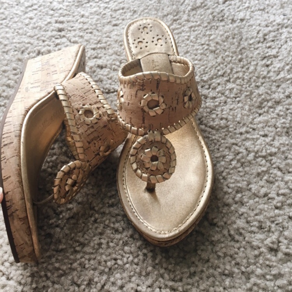 RARE Jack Rogers gold with small cork wedge